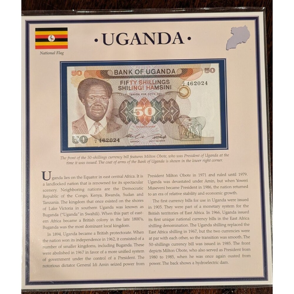 1985 Uganda 50 Shillings Banknote All Nations Display Paper Money